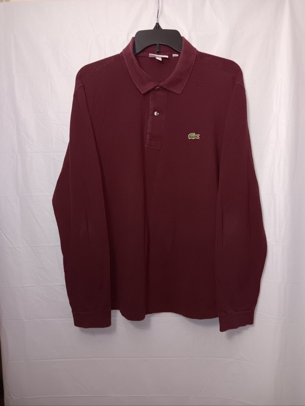 LACOSTE MENS LONG-SLEEVE MAROON CROCODILE POLO SHIRT